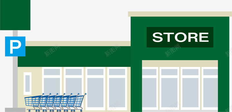 购物车超市图标png_新图网 https://ixintu.com 便利超市 便利超市logo 卡通 小型超市 绿色 购物车