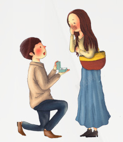 求婚的情侣手绘人物插画求婚的情侣高清图片