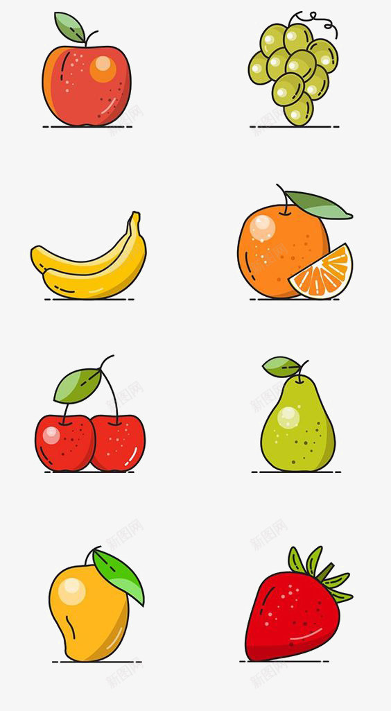 卡通水果png免抠素材_新图网 https://ixintu.com 创意水果 提子 橙子 水果插画 红苹果 绿葡萄 苹果插画 葡萄 香蕉