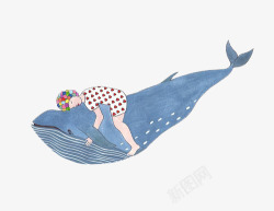 抱着鲸鱼的孩子素材