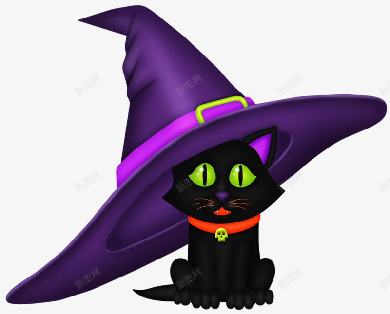 手绘戴帽子的小黑猫png免抠素材_新图网 https://ixintu.com 万圣节 小黑猫 戴帽子 手绘