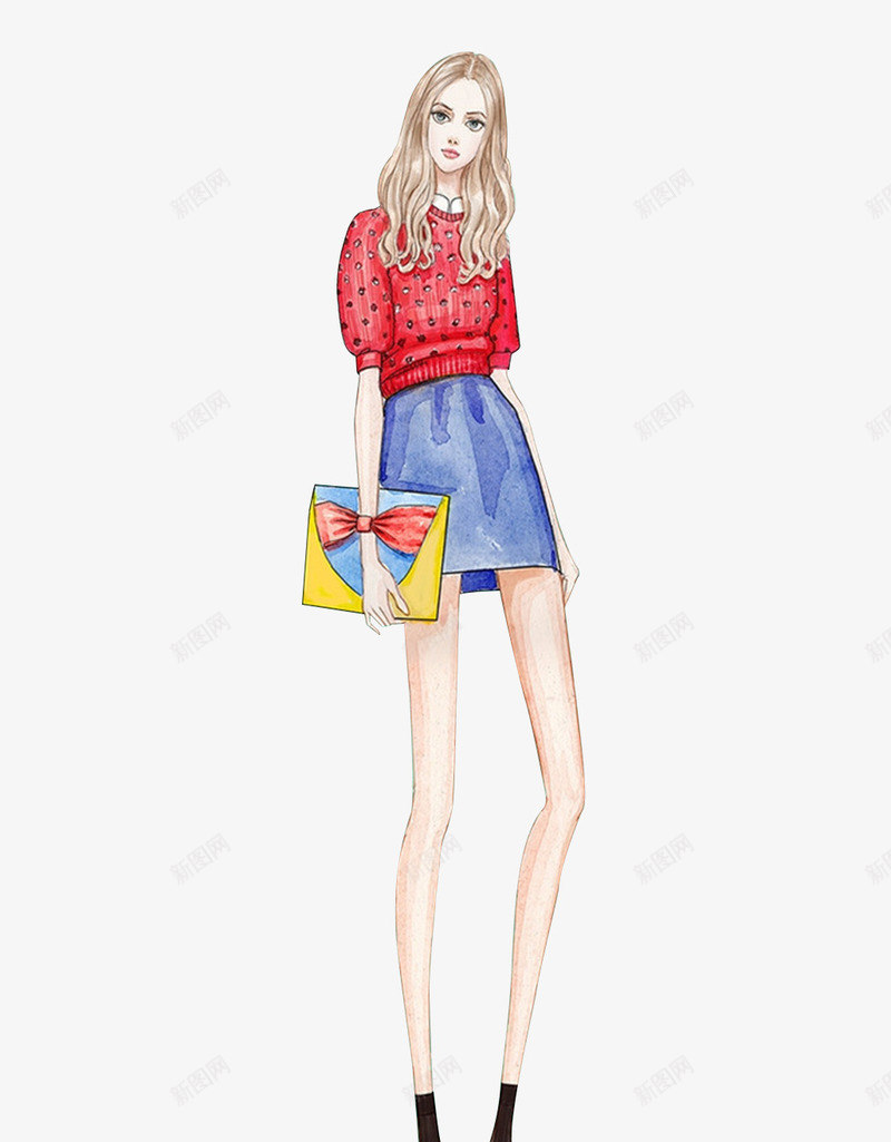 手拿包包的女孩png免抠素材_新图网 https://ixintu.com 手绘 时尚女孩 服装设计 西方美女
