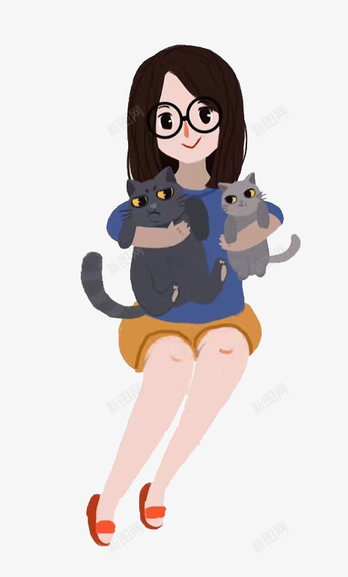 抱着猫的女孩png免抠素材_新图网 https://ixintu.com 女孩 小猫 手绘