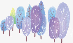 唯美水彩紫色手绘树木图案素材