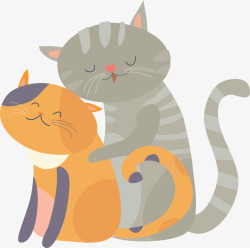 北欧风格圆形装饰画卡通创意猫咪情侣装饰插画高清图片