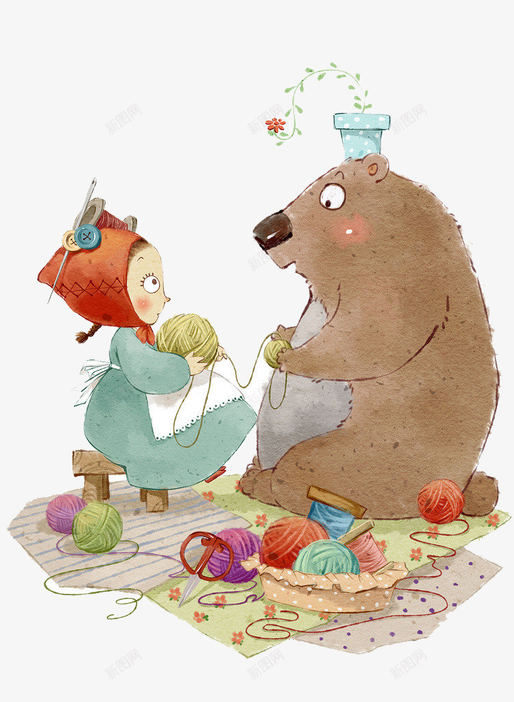 小女孩与熊png免抠素材_新图网 https://ixintu.com 儿童插画 卡通 卡通插画 可爱 小女孩 抓气球的熊 熊 童话