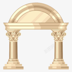 罗马柱手绘手绘金色拱门高清图片