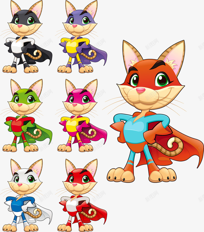 超人小猫卡通形象png免抠素材_新图网 https://ixintu.com 卡通 可爱 小猫 超人形象