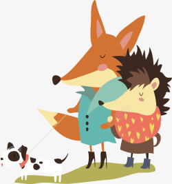 森林动物狐狸与刺猬卡通插画矢量图素材