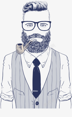 戴墨镜光头男士抽烟斗的男人插画矢量图高清图片