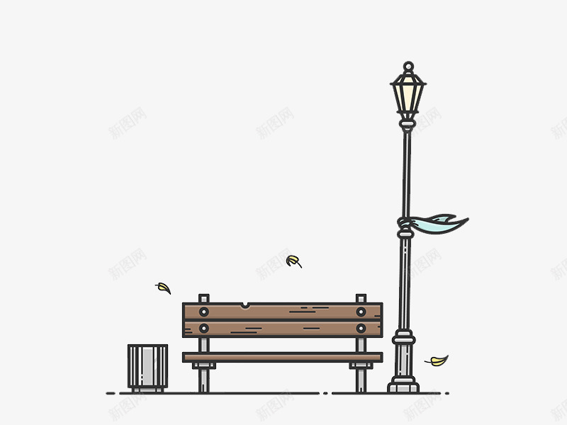 公园长椅插画psd免抠素材_新图网 https://ixintu.com 公园 坐位 坐席 座位 插画 椅子 路灯