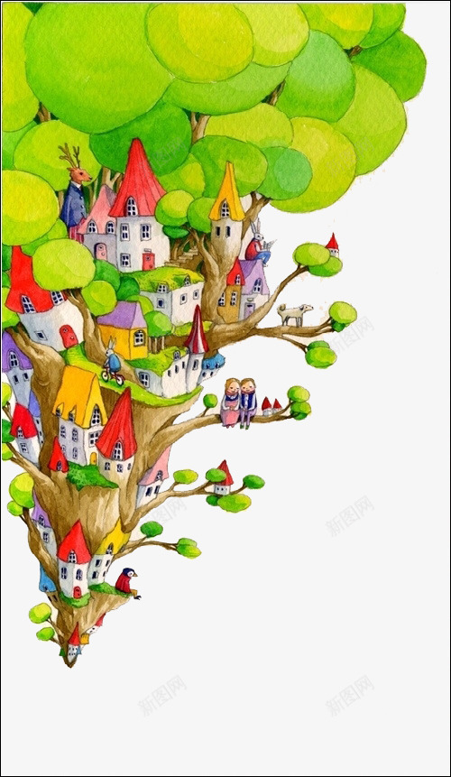 森林小房子png免抠素材_新图网 https://ixintu.com 儿童插画 卡通 卡通插画 小房子 手绘 童话故事