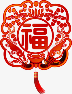 红色中国风福字花纹素材