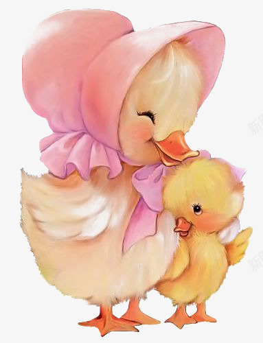 小鸭子和妈妈png免抠素材_新图网 https://ixintu.com 动物 卡通 妈妈 小鸭子 手绘 插画 母婴 童话