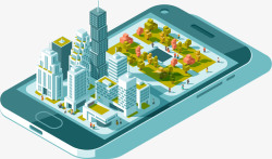25d立体手机城市建筑插画装饰矢量图素材