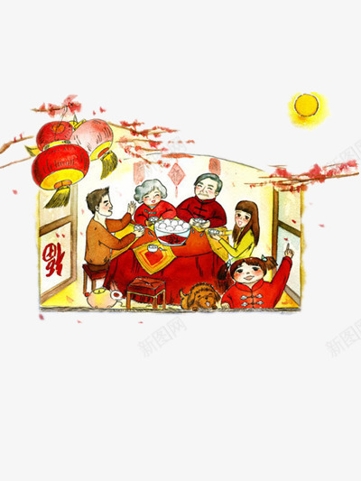 中秋节插画png免抠素材_新图网 https://ixintu.com 中国风 传统 团圆 家庭