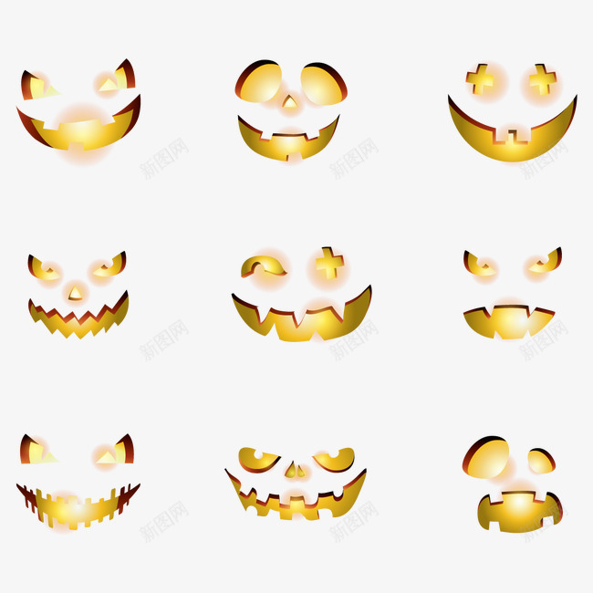 万圣节南瓜笑脸符号矢量图ai免抠素材_新图网 https://ixintu.com 万圣节素材 南瓜笑脸 符号 矢量图