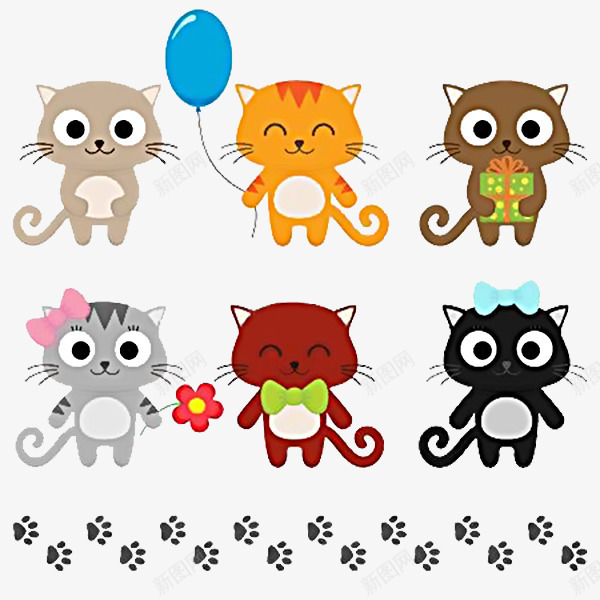 六只卡通小猫咪png免抠素材_新图网 https://ixintu.com 动物脚印 卡通猫咪 宠物 小猫 海报设计 猫咪 猫咪脚印