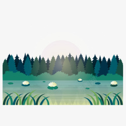 水彩山水清晨自然风景插画矢量图高清图片