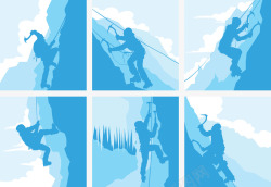 蓝色绳索爬雪山集合高清图片
