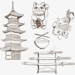 手绘武士刀手绘日本文化元素矢量图高清图片