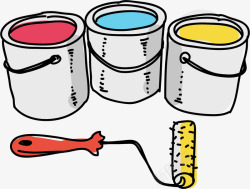 三色刷子油漆桶素材