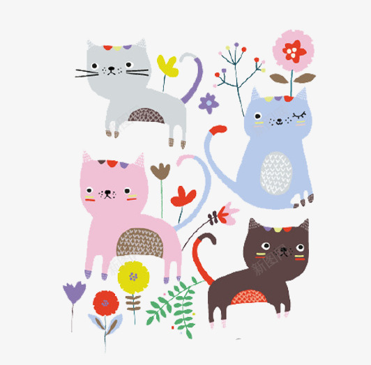 卡通花园里的猫png免抠素材_新图网 https://ixintu.com 宠物 小猫 悠闲 花园