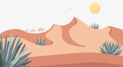 手绘大自然沙漠风沙风景插画矢量图素材
