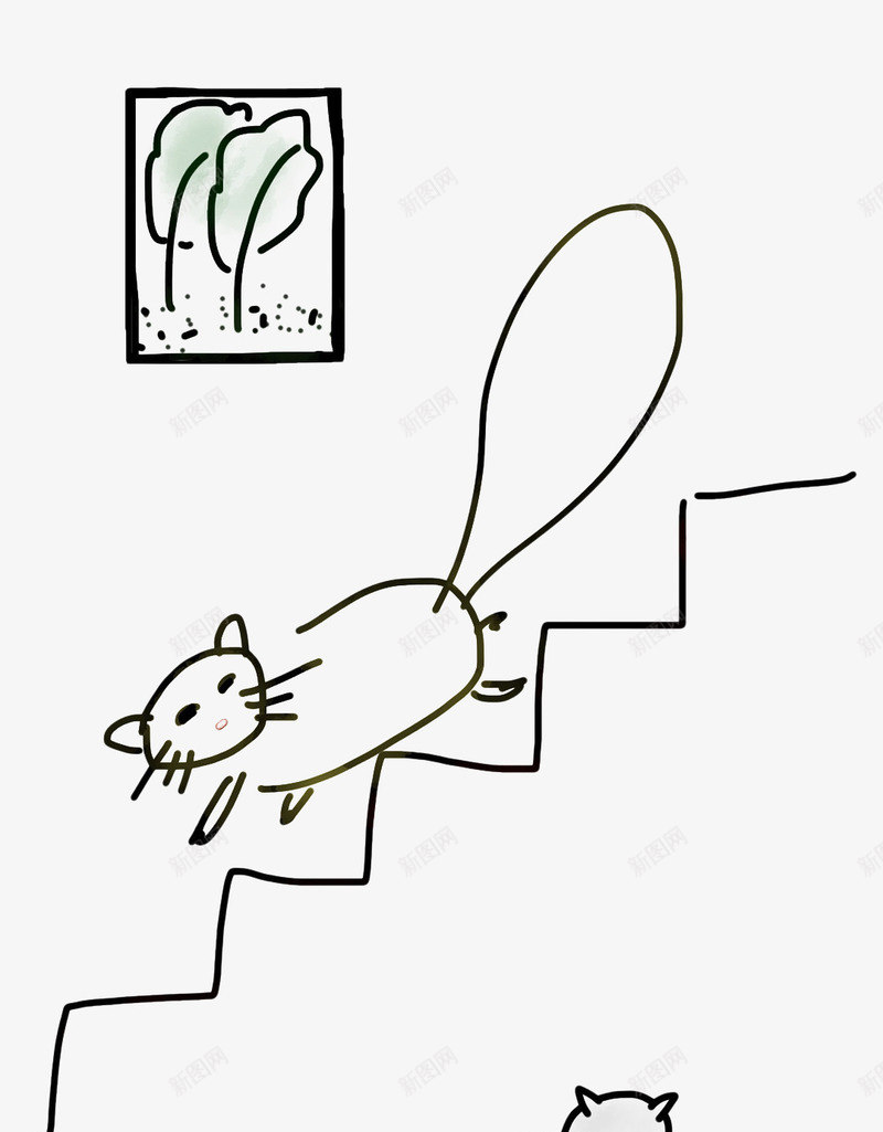 手绘线条下楼小猫png免抠素材_新图网 https://ixintu.com 上楼下梯 下楼 下楼的小猫 台阶 工具 建筑 楼梯 线条手绘 装饰画 阶梯