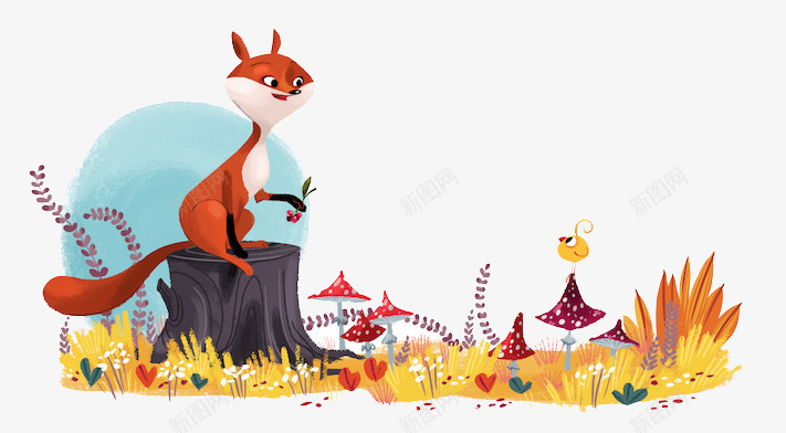 森林里的小狐狸png免抠素材_新图网 https://ixintu.com 儿童插画 卡通 卡通元素 小狐狸 故事插画 森林