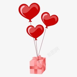 精美线描爱心卡通吊着礼物的爱心气球高清图片