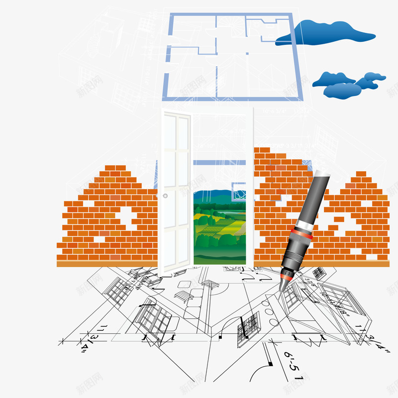 手绘房屋建筑图纸png免抠素材_新图网 https://ixintu.com 图纸 建筑 建筑图纸 房屋 房屋建筑