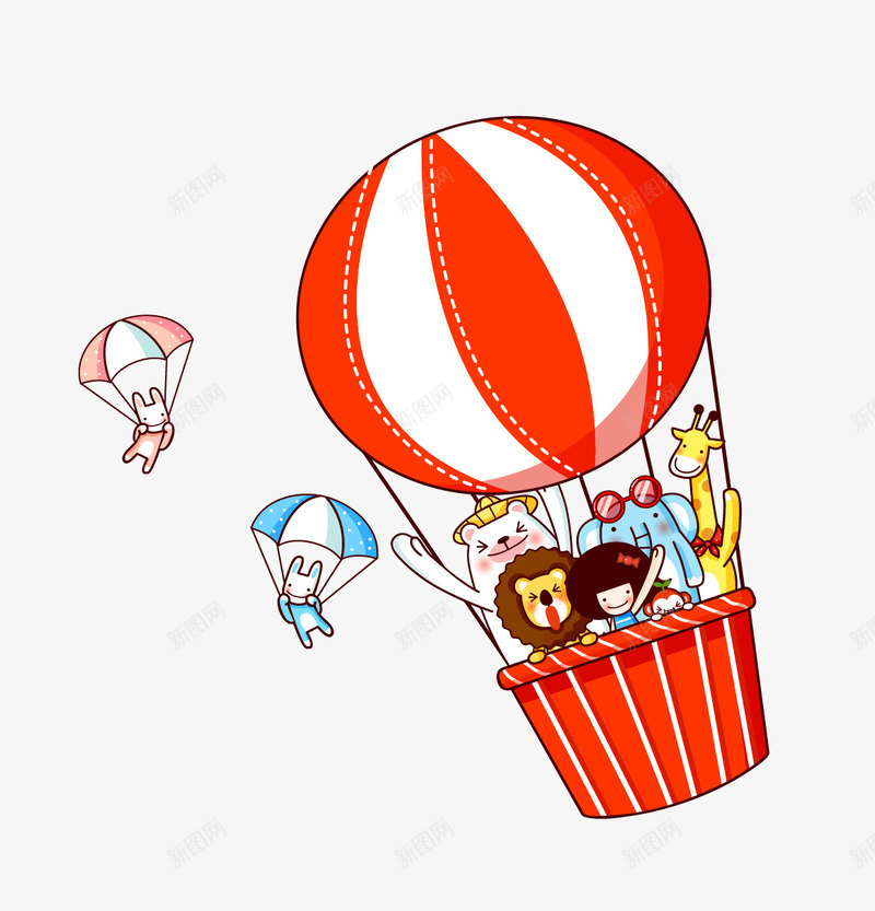 气球png免抠素材_新图网 https://ixintu.com 卡通狮子 女生 气球 长颈鹿