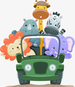 森林物种坐在汽车上的动物高清图片