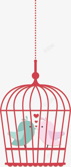 旅行中的爱情红色鸟笼中的爱情鸟矢量图高清图片