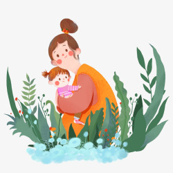 母子装饰手绘母子插画元素图高清图片