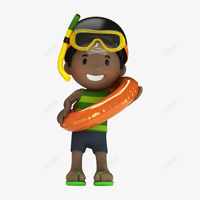 戴着游泳圈的立体男孩png免抠素材_新图网 https://ixintu.com 3D 三维 墨镜 游泳圈 游泳镜 男孩 立体 黑人儿童