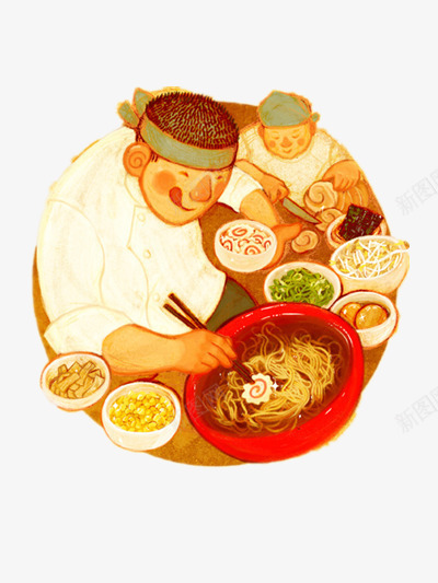 做面条的一家人png免抠素材_新图网 https://ixintu.com 手绘 插画 面食