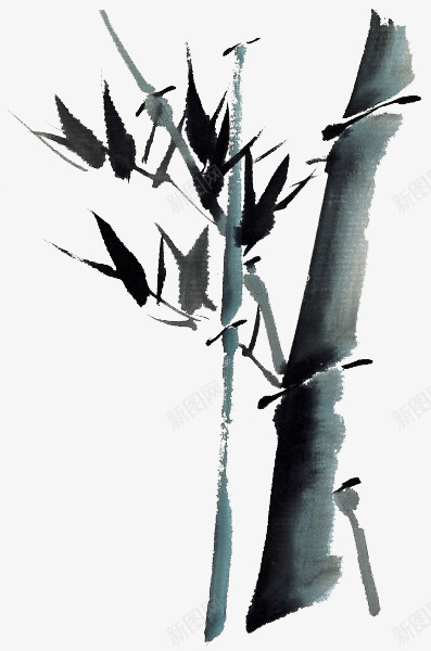 水墨竹子png免抠素材_新图网 https://ixintu.com 中国画 水墨元素 水墨画 竹叶 黑色