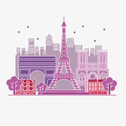巴黎插画巴黎紫色的埃菲尔铁塔高清图片