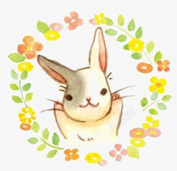 花手绘花花簇卡通可爱小兔子高清图片