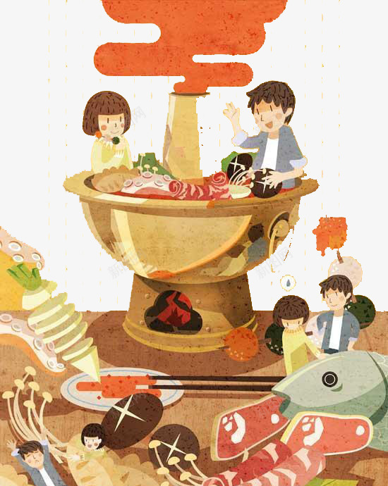 美食插画png免抠素材_新图网 https://ixintu.com 小人 手绘 插画 火锅