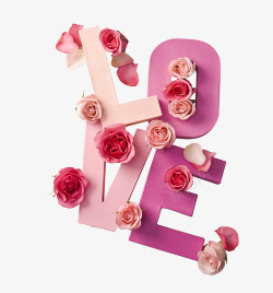 粉色玫瑰LOVE创意艺术字素材