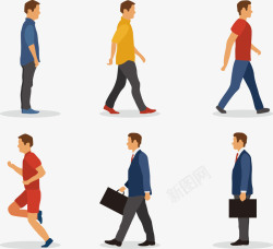 人物走路分解动作创意插画走路步行日男士彩绘位图矢量图高清图片