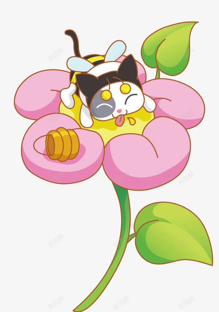 小猫在舔花朵矢量图ai免抠素材_新图网 https://ixintu.com 动物 卡通 小猫 花朵 矢量图