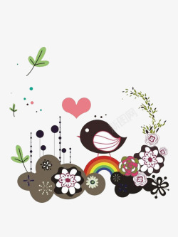 花朵彩虹和小鸟素材
