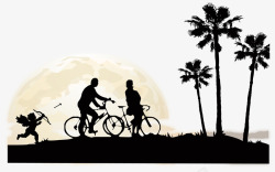 射箭天使自行车情侣天使椰子树剪影高清图片