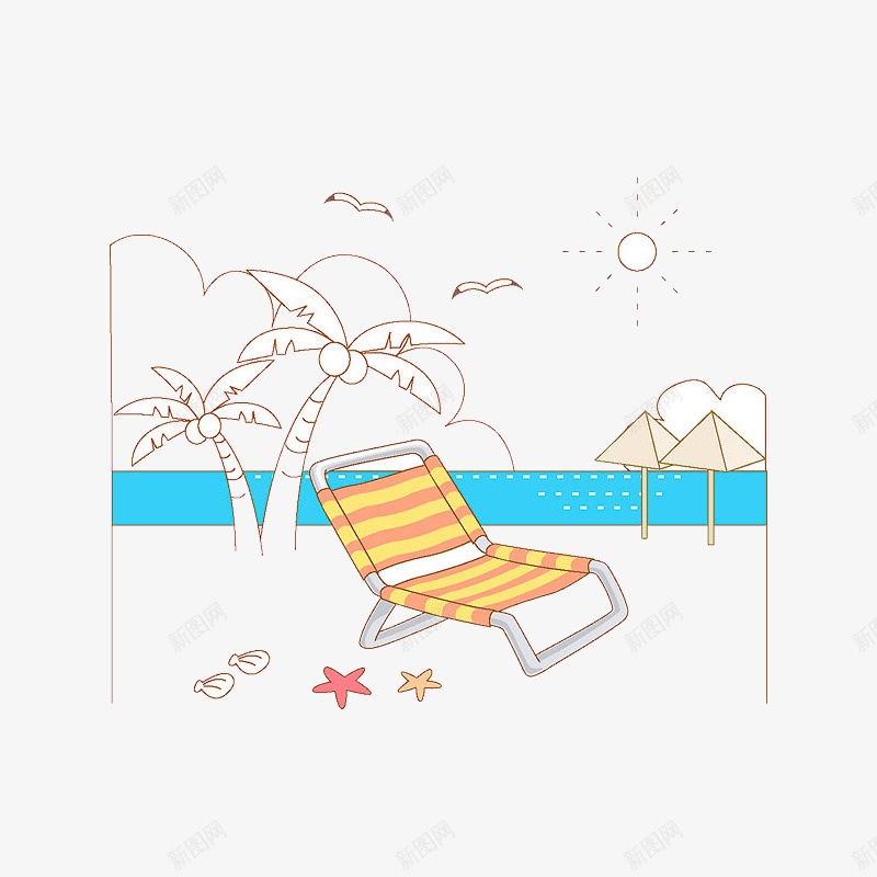 手绘卡通度假躺椅png免抠素材_新图网 https://ixintu.com 卡通 度假 海边 躺椅