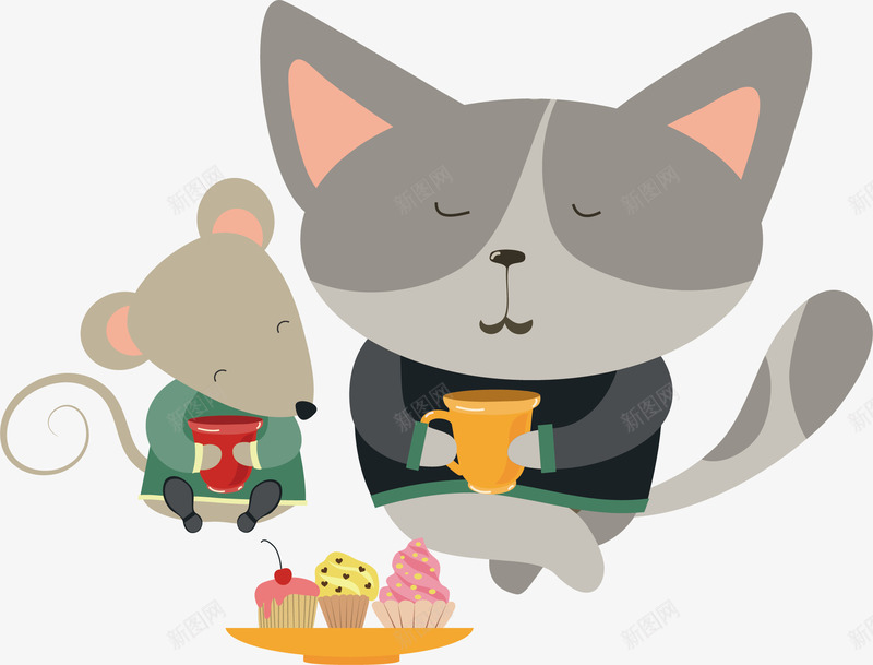 喝茶的灰色小猫咪矢量图ai免抠素材_新图网 https://ixintu.com 创意 卡通 商务 喝茶 小猫咪 手绘 简约 矢量图