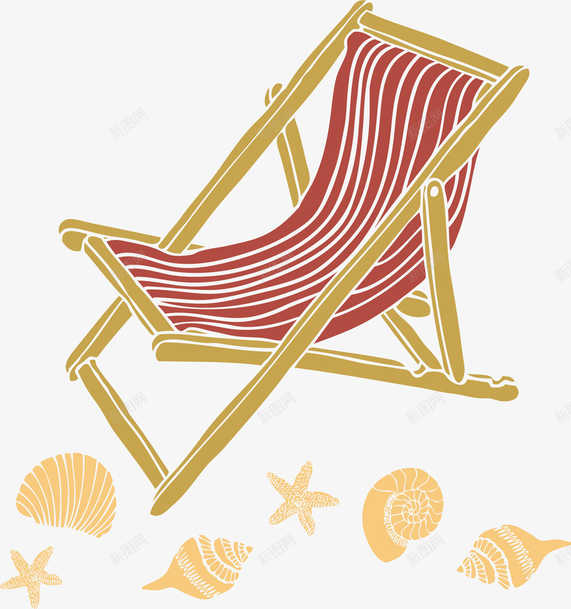 卡通海边躺椅png免抠素材_新图网 https://ixintu.com 度假休闲 懒人躺椅 海边度假 矢量png 红色躺椅 躺椅